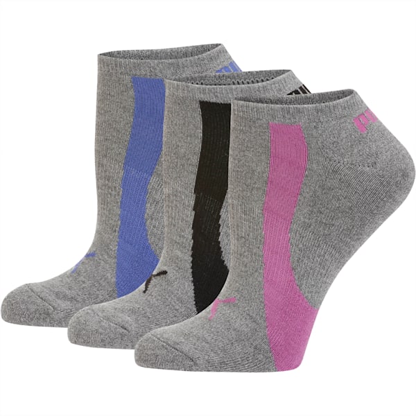 Women's No Show Socks [3 Pairs], med grey marl-baja blue-spring crocus, extralarge